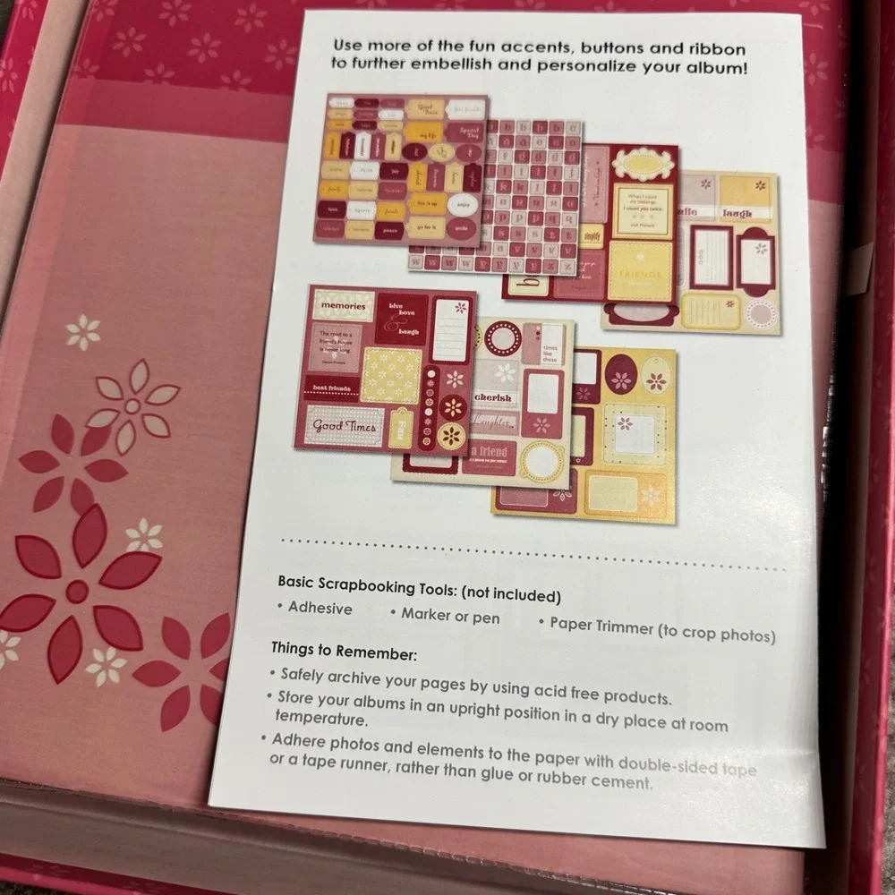 Colorbok Pink Floral Pre-Designed Scrapbook Album Kit 8x8 16 Pages‎ with Accents